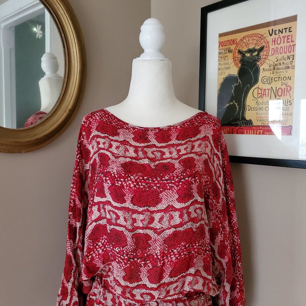 Parker Red Silk Snakeskin Print Blouson Dress Size Small - Picture 6 of 16